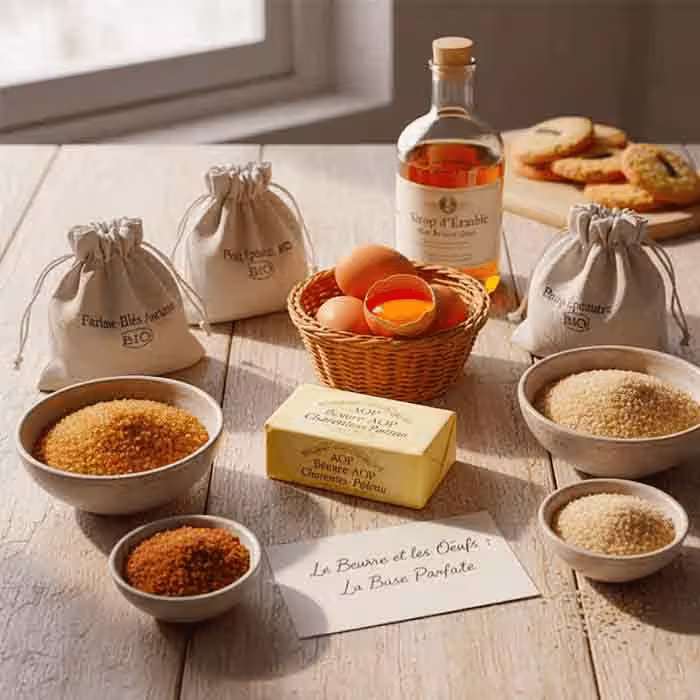 Beurre AOP, oeufs frais, farines bio et sucre de canne