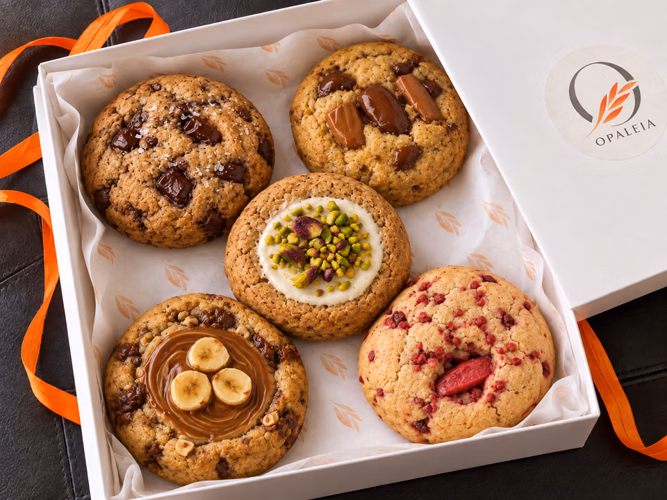 Coffret de cinq cookies Opaléia : votre assortiment dépend des cookies choisis